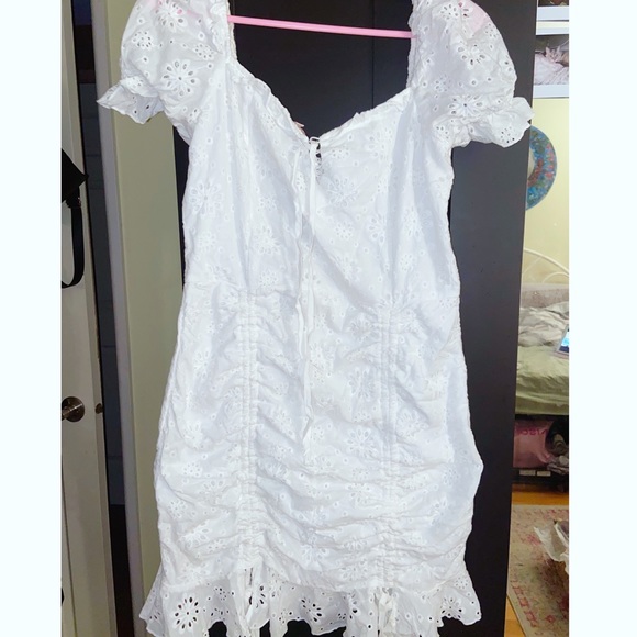 Rapunzel Lace White Eyelet Embroidery Mini Dress - Picture 3 of 8